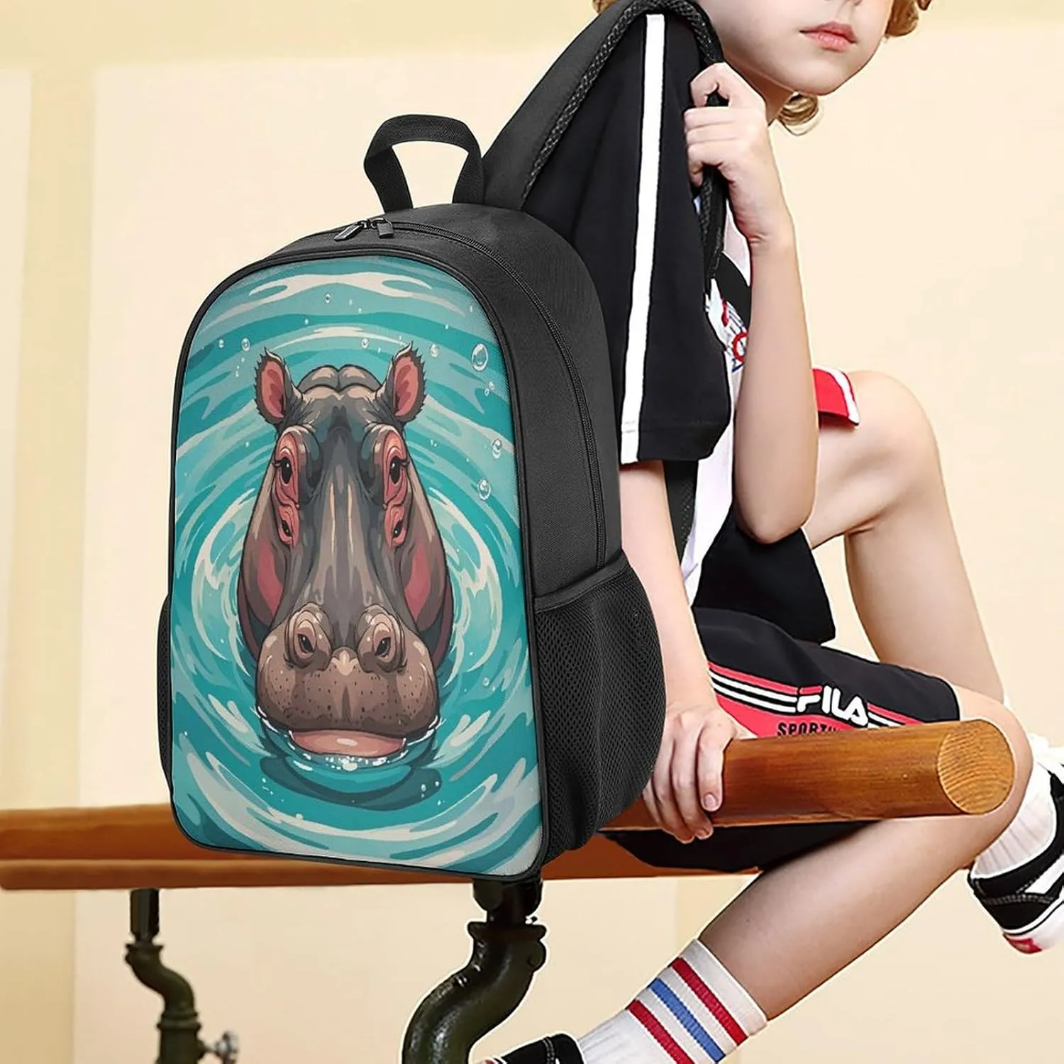 Lightweight Backpacks Cute Travel Bag Durable Cute Hippopotamus Printing Small Travel Backpack For Women & Men