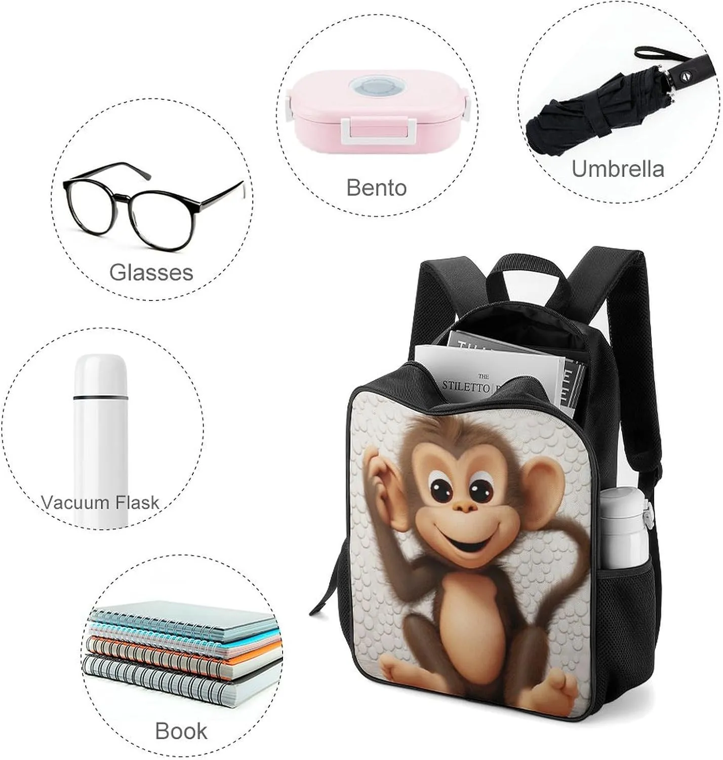 Lightweight Backpacks Cute Travel Bag Durable Cute Monkey Printing Small Travel Backpack For Women & Men