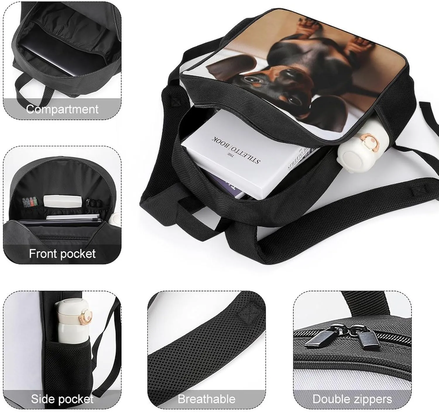 Lightweight Backpacks Cute Travel Bag Durable Cute Wiener Sausage Dog Printing Small Travel Backpack For Women & Men