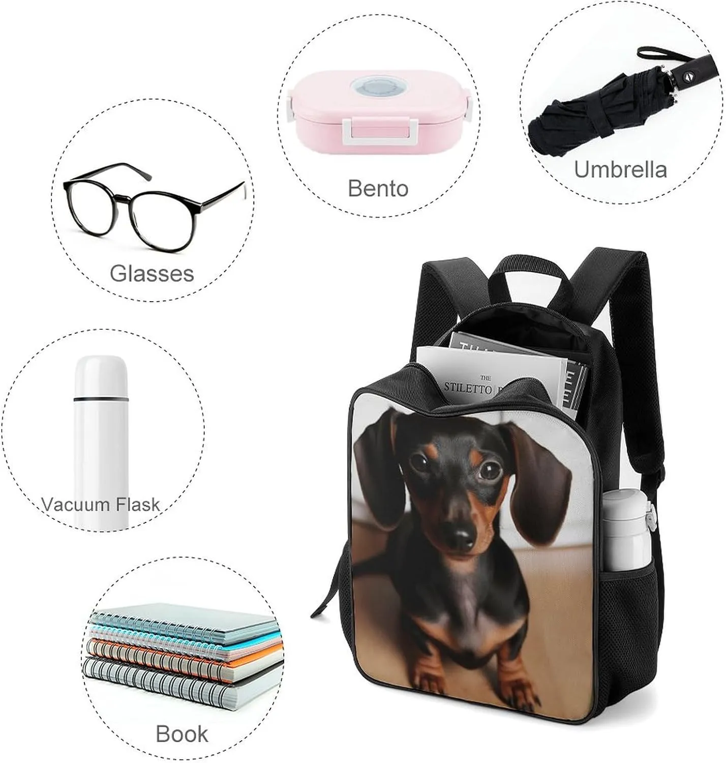 Lightweight Backpacks Cute Travel Bag Durable Cute Wiener Sausage Dog Printing Small Travel Backpack For Women & Men