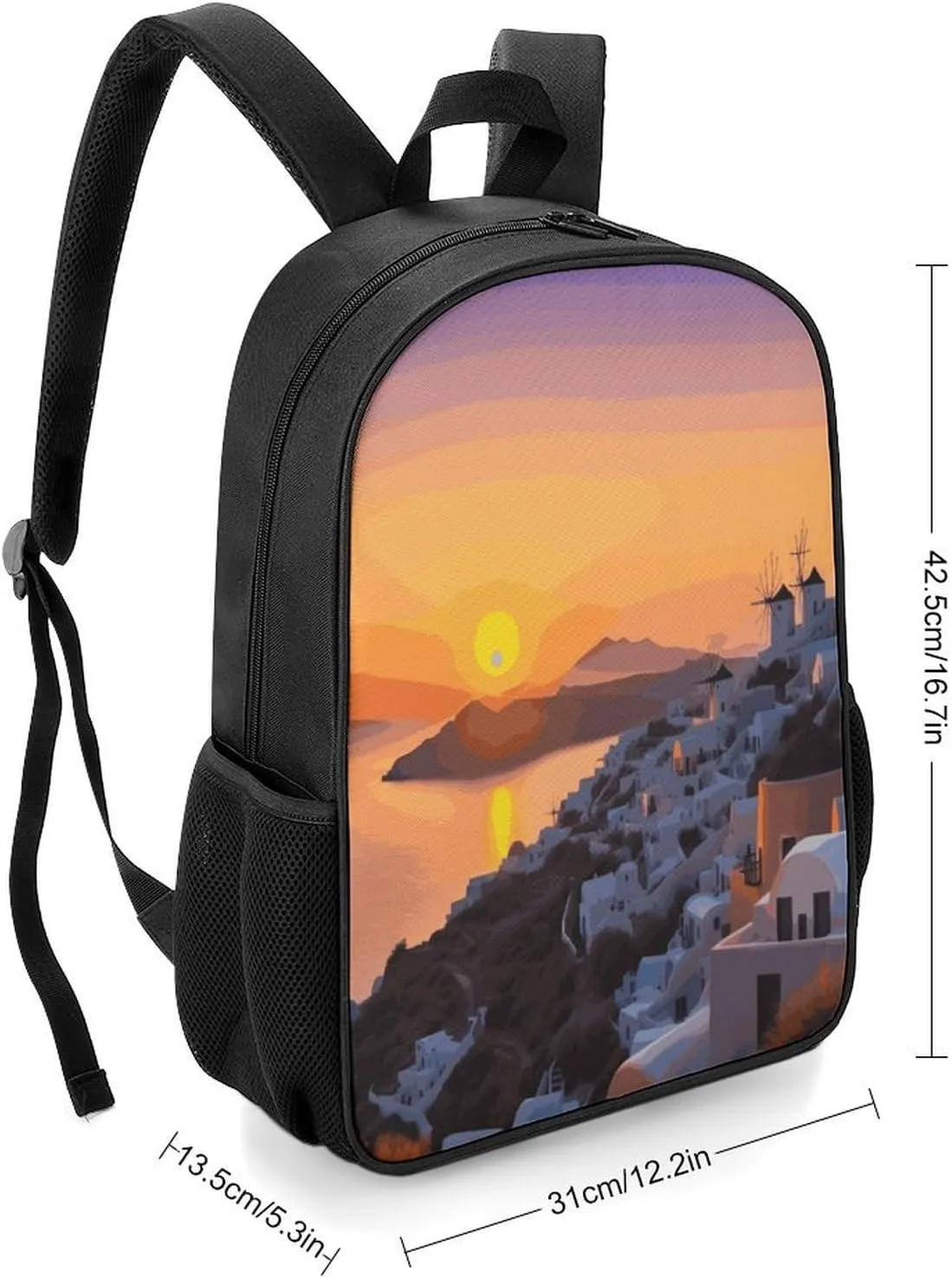 Lightweight Backpacks Cute Travel Bag Durable Greece Island Landscape Printing Small Travel Backpack For Women & Men