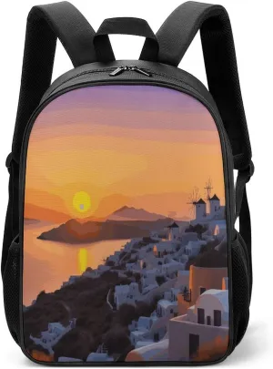 Lightweight Backpacks Cute Travel Bag Durable Greece Island Landscape Printing Small Travel Backpack For Women & Men