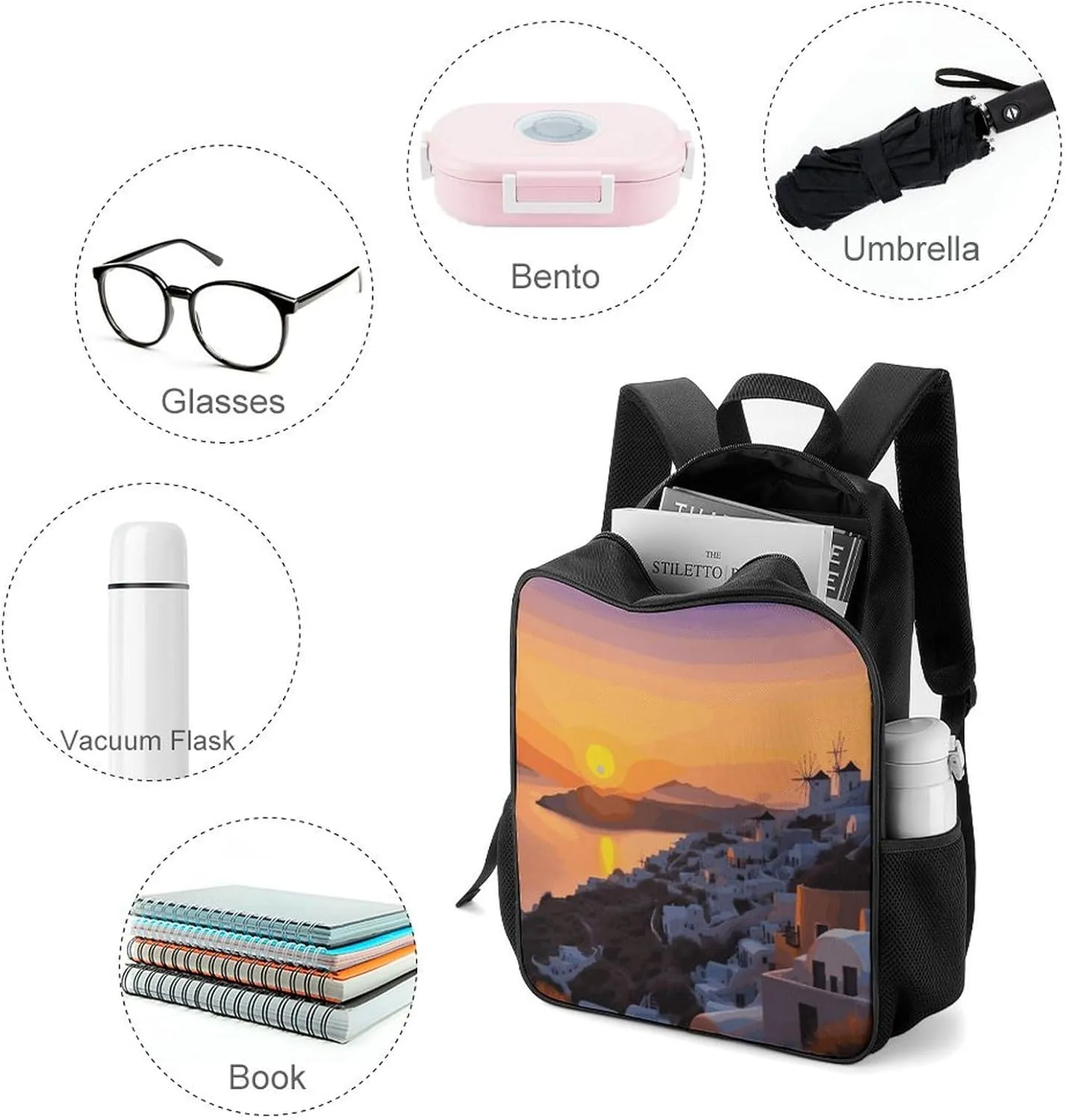 Lightweight Backpacks Cute Travel Bag Durable Greece Island Landscape Printing Small Travel Backpack For Women & Men