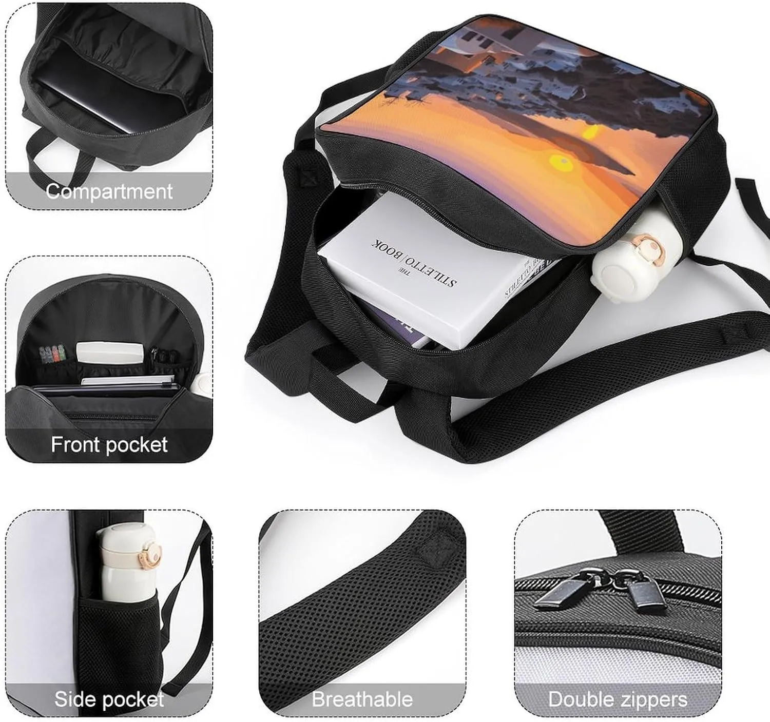 Lightweight Backpacks Cute Travel Bag Durable Greece Island Landscape Printing Small Travel Backpack For Women & Men