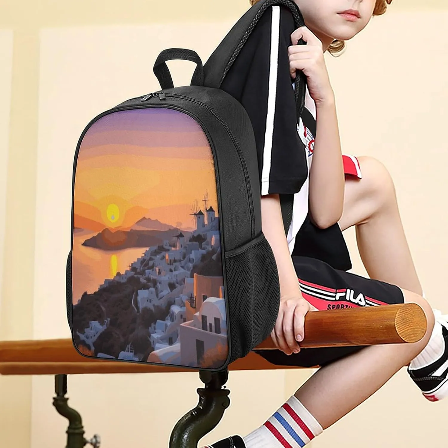Lightweight Backpacks Cute Travel Bag Durable Greece Island Landscape Printing Small Travel Backpack For Women & Men