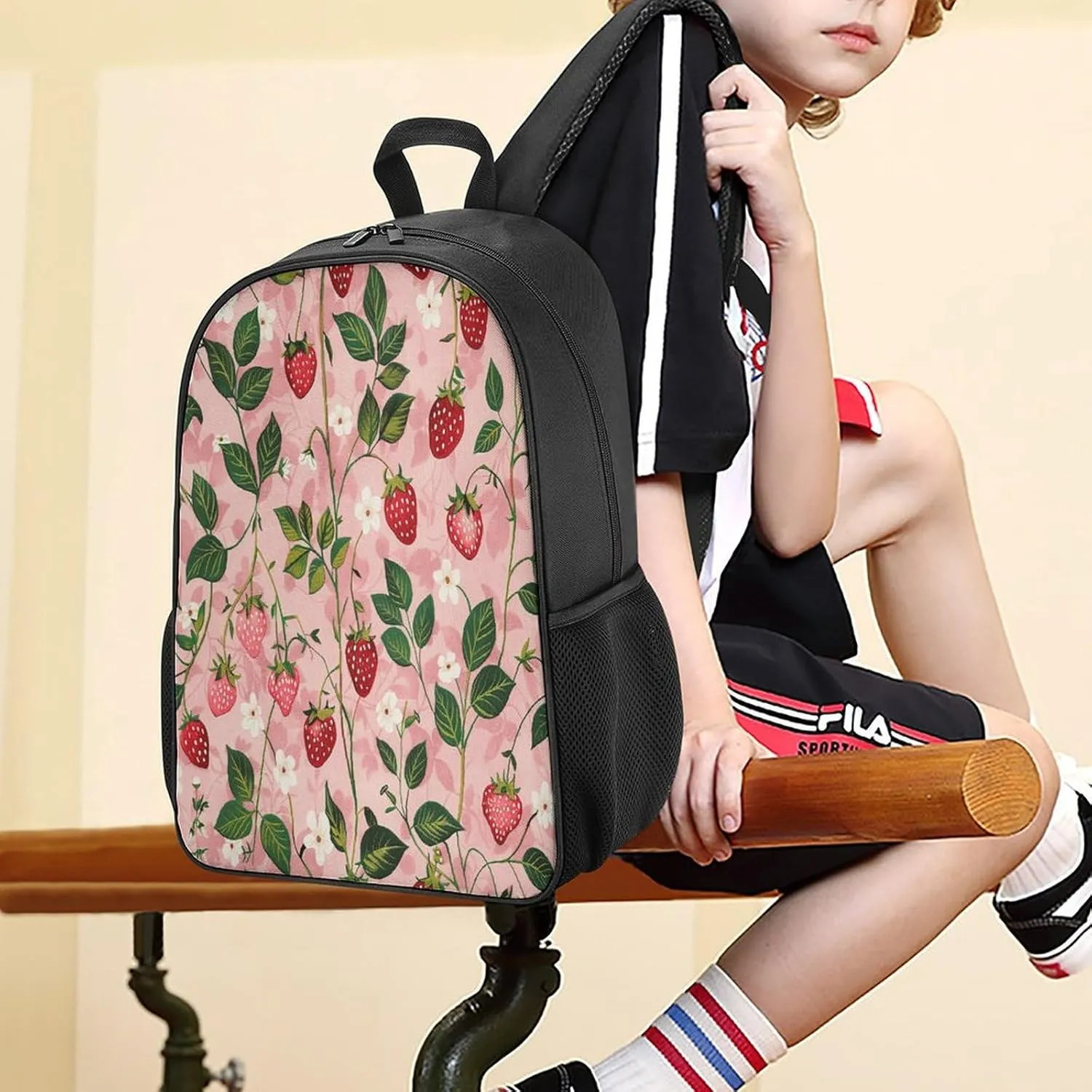 Lightweight Backpacks Cute Travel Bag Durable Peach Strawberry Print Printing Small Travel Backpack For Women & Men