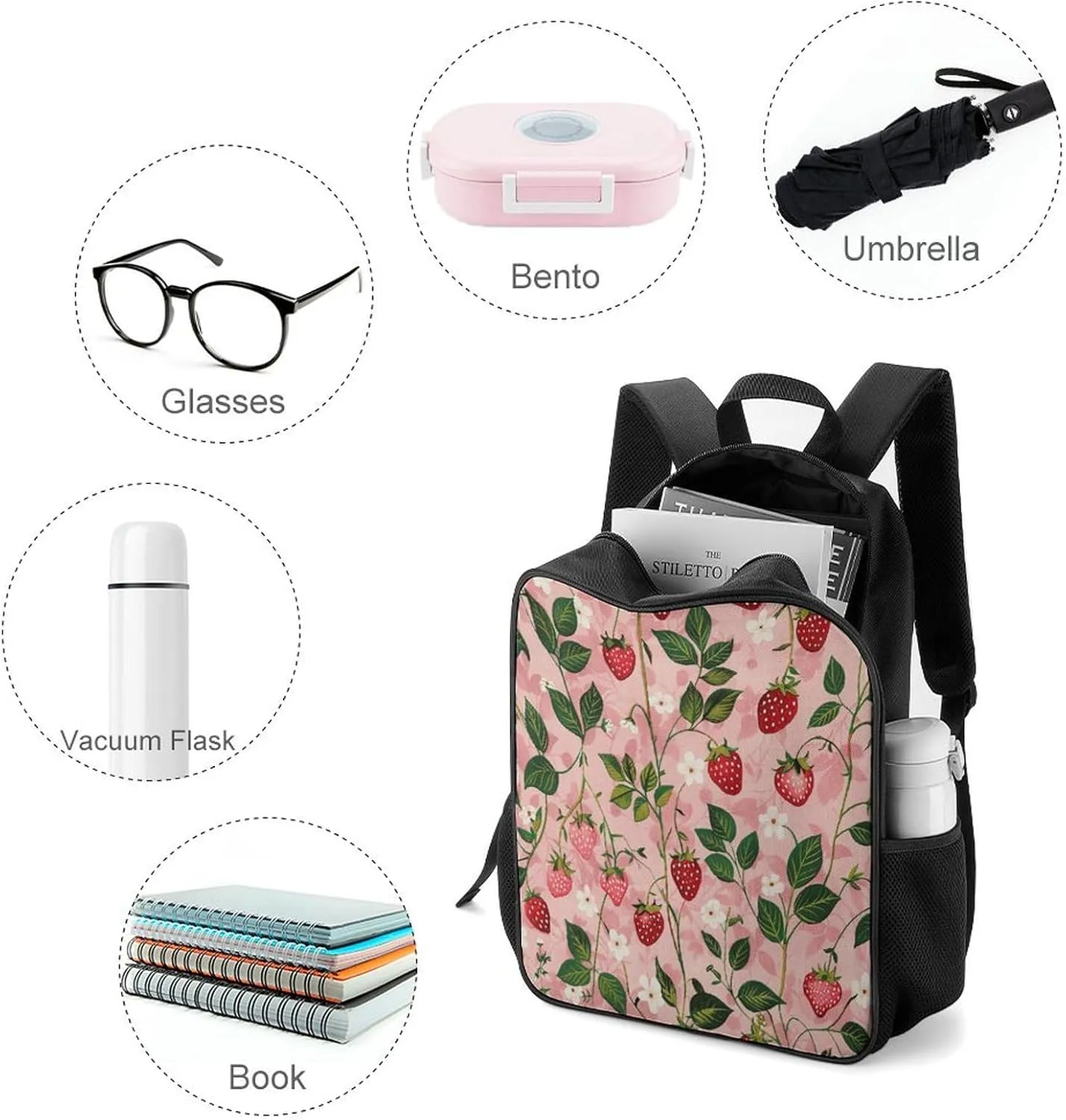 Lightweight Backpacks Cute Travel Bag Durable Peach Strawberry Print Printing Small Travel Backpack For Women & Men
