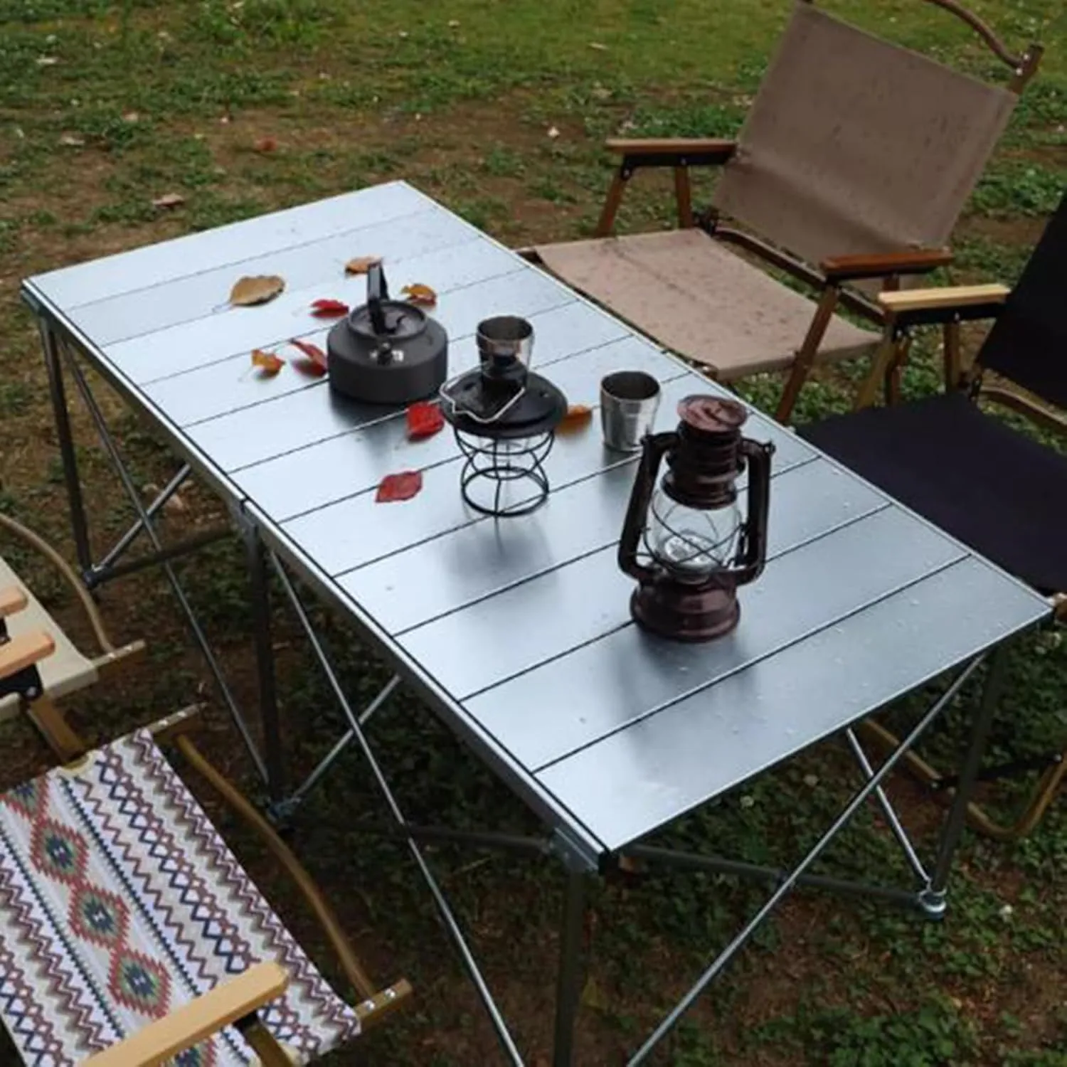 Lightweight Camping Table Portable Picnic Table Aluminum Folding Camping Table Roll Up Desktop for Outdoor Camping Hiking