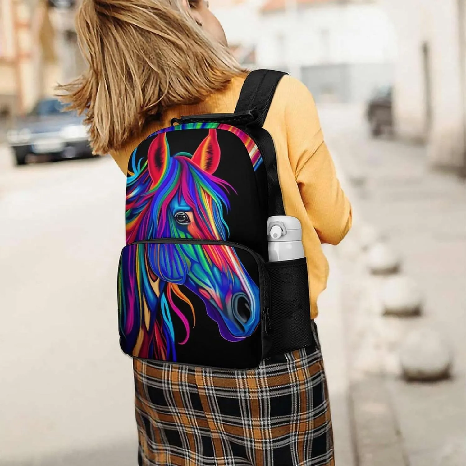 Lightweight Daypack Backpack for Sports Travel Running - Large Capacity Multipurpose Anti-Theft Bookbag, Rainbow Wild Horse Head Art Laptop Backpack Daypack