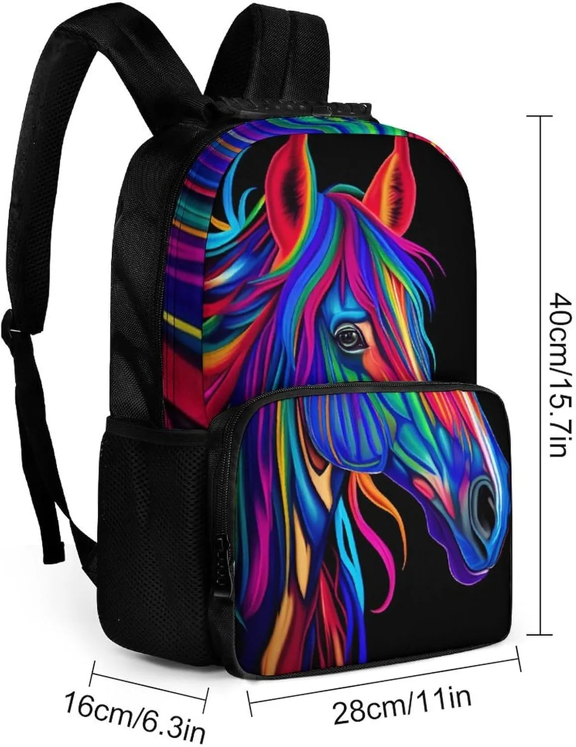 Lightweight Daypack Backpack for Sports Travel Running - Large Capacity Multipurpose Anti-Theft Bookbag, Rainbow Wild Horse Head Art Laptop Backpack Daypack