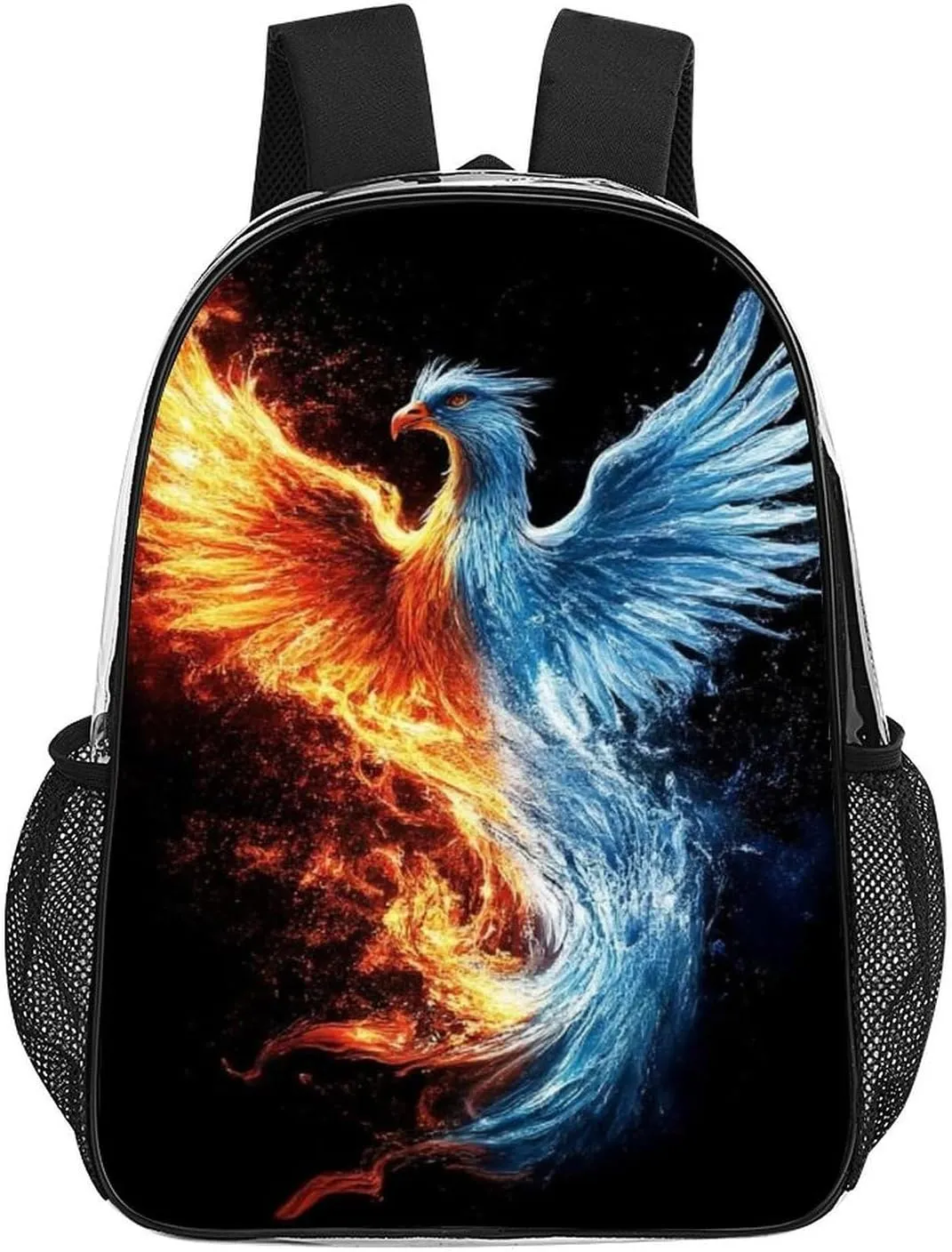 Lightweight Daypack Backpack for Sports Travel Running - Large Capacity Multipurpose Transparent Bookbag, Ice Water Fire Flame Bird Art Laptop Backpack Daypack