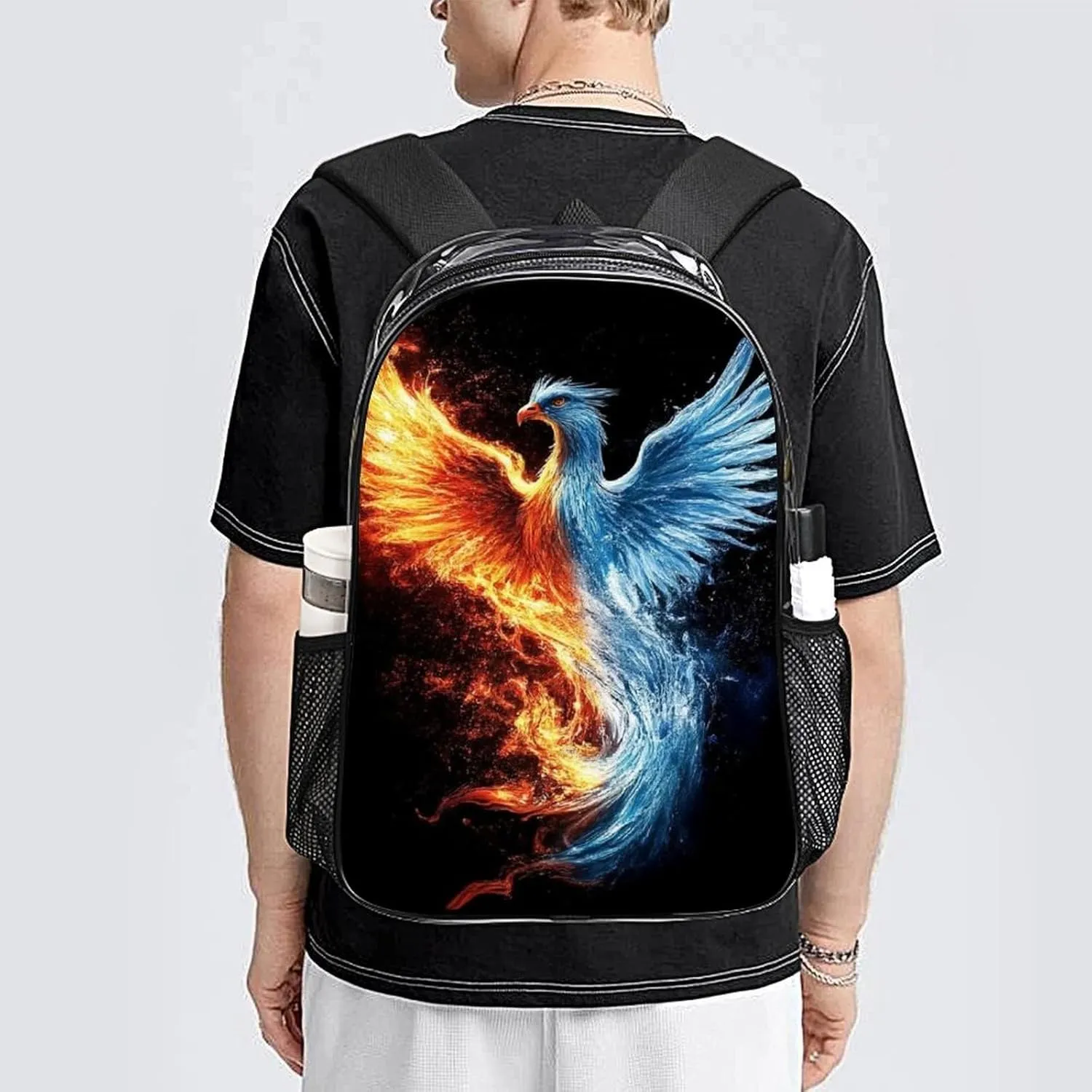 Lightweight Daypack Backpack for Sports Travel Running - Large Capacity Multipurpose Transparent Bookbag, Ice Water Fire Flame Bird Art Laptop Backpack Daypack