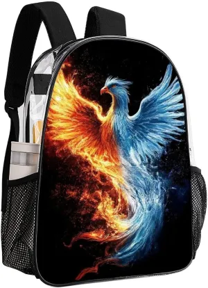 Lightweight Daypack Backpack for Sports Travel Running - Large Capacity Multipurpose Transparent Bookbag, Ice Water Fire Flame Bird Art Laptop Backpack Daypack