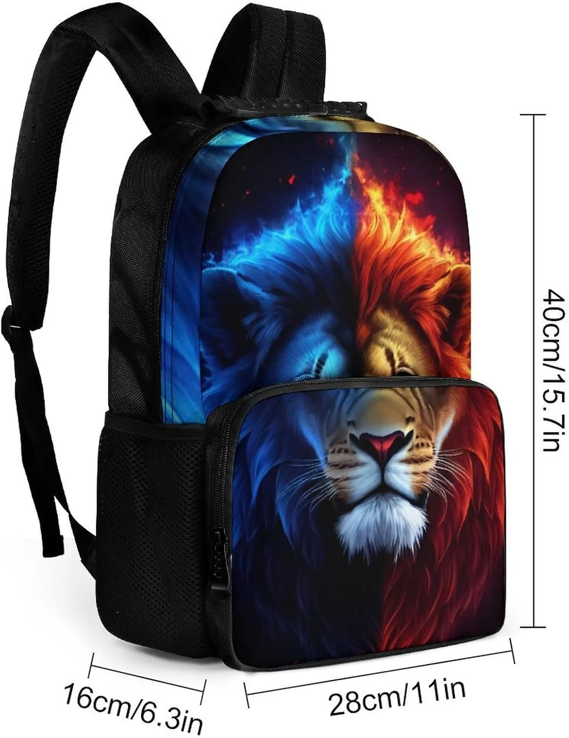 Lightweight Daypack Backpack for Trekking Work Running - Big Capacity Multipurpose Anti-Theft Bookbag, Cool Lion Blue And Red Fire Surreal Style Art Business Computer Bag