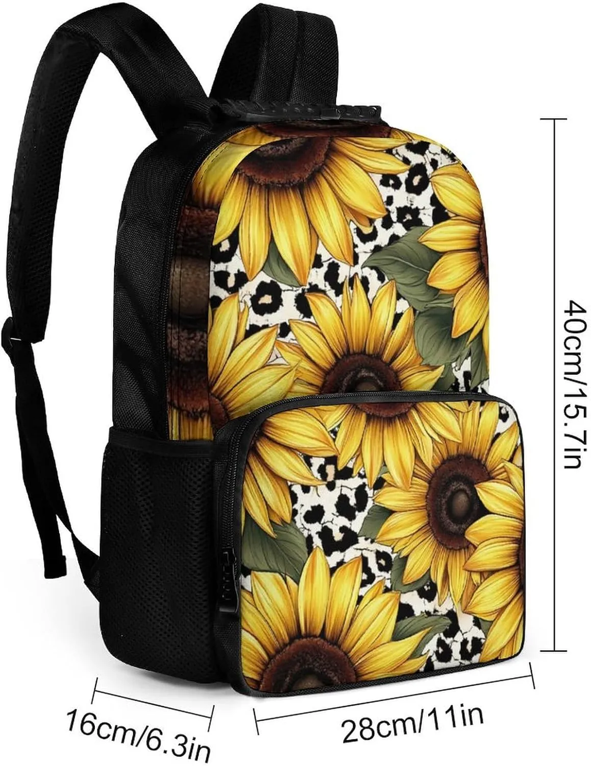 Lightweight Daypack Bookbag for Trekking Business Walking Cycling - Big Capacity Anti-Theft Multipurpose Carry On Bag, 80S Vintage Sunflower Leopard Cow Print Business Computer Bag