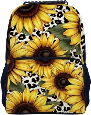 Lightweight Daypack Bookbag for Trekking Business Walking Cycling - Big Capacity Anti-Theft Multipurpose Carry On Bag, 80S Vintage Sunflower Leopard Cow Print Business Computer Bag