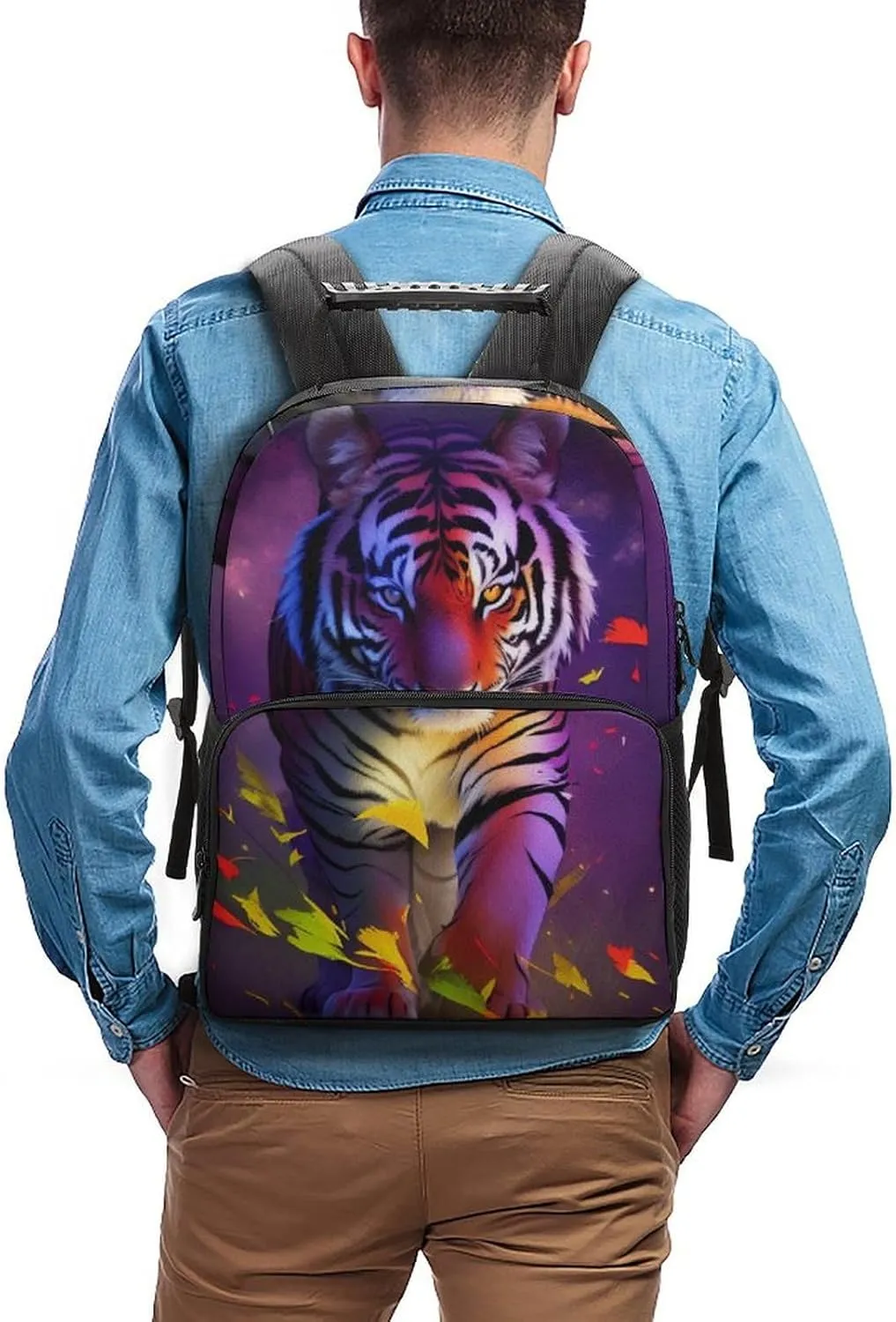 Lightweight Daypack Bookbag for Trekking Business Walking Cycling - Big Capacity Anti-Theft Multipurpose Carry On Bag, Beautiful Wild Animal Tiger Abstract Art Business Computer Bag