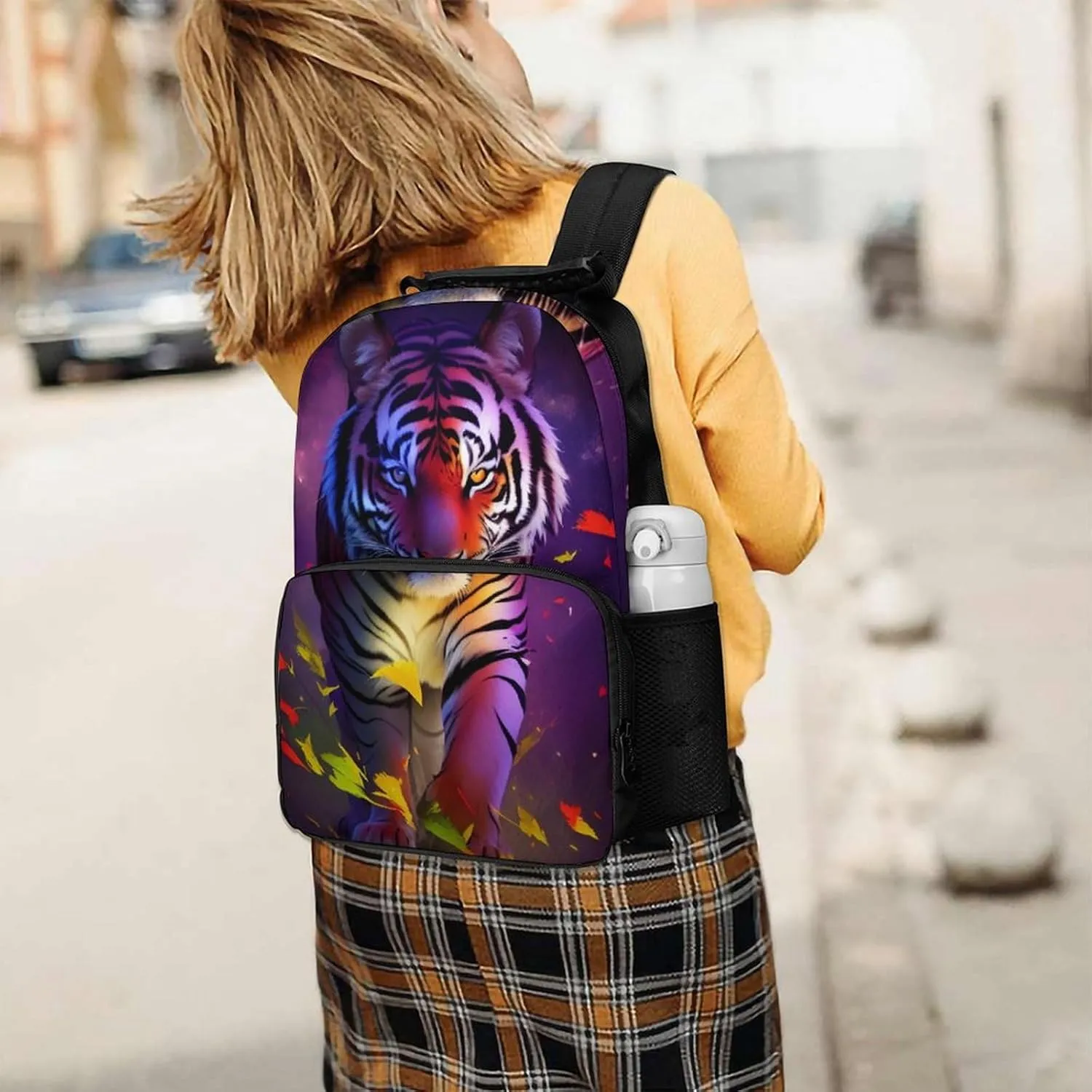 Lightweight Daypack Bookbag for Trekking Business Walking Cycling - Big Capacity Anti-Theft Multipurpose Carry On Bag, Beautiful Wild Animal Tiger Abstract Art Business Computer Bag