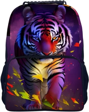 Lightweight Daypack Bookbag for Trekking Business Walking Cycling - Big Capacity Anti-Theft Multipurpose Carry On Bag, Beautiful Wild Animal Tiger Abstract Art Business Computer Bag