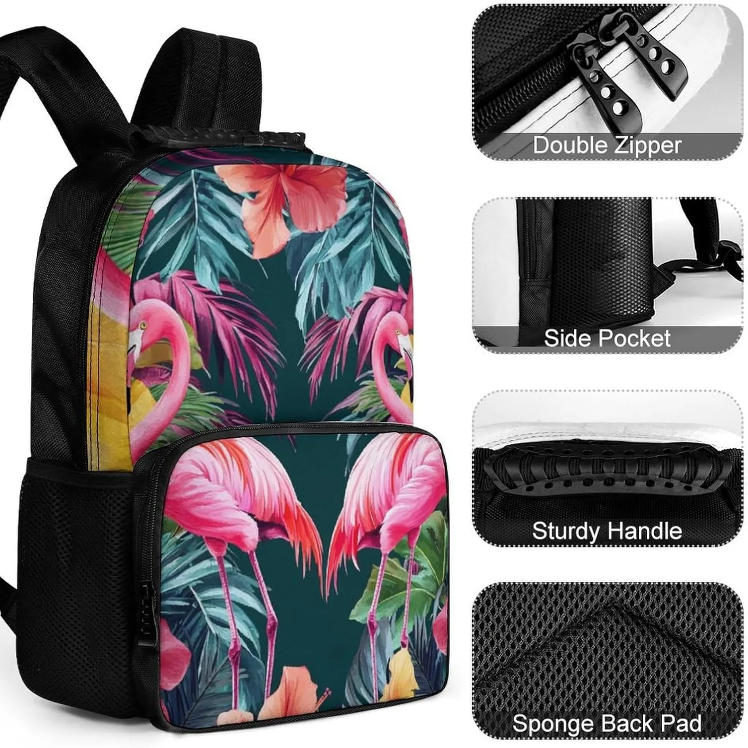 Lightweight Daypack Bookbag for Trekking Business Walking Cycling - Big Capacity Anti-Theft Multipurpose Carry On Bag, Pink Summer Holiday Palm Flower Flamingo Art Business Computer Bag