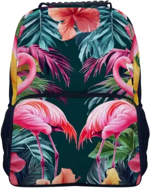 Lightweight Daypack Bookbag for Trekking Business Walking Cycling - Big Capacity Anti-Theft Multipurpose Carry On Bag, Pink Summer Holiday Palm Flower Flamingo Art Business Computer Bag