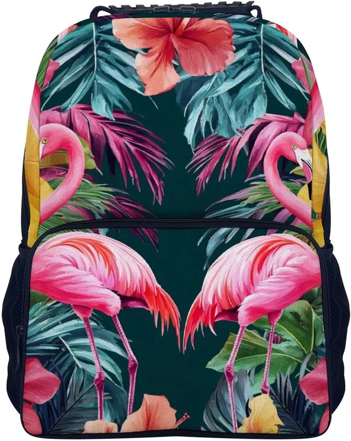 Lightweight Daypack Bookbag for Trekking Business Walking Cycling - Big Capacity Anti-Theft Multipurpose Carry On Bag, Pink Summer Holiday Palm Flower Flamingo Art Business Computer Bag