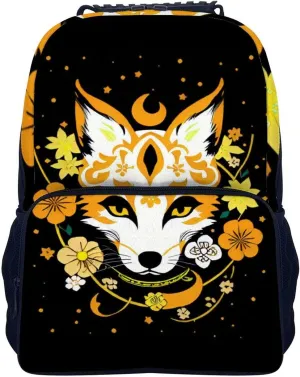 Lightweight Daypack for Camping Business Walking Cycling - Large Capacity Anti-Theft Multipurpose Bookbag, Japanese Kitsune Fox Magical Flowers Art Gym Outdoor Hiking Backpack