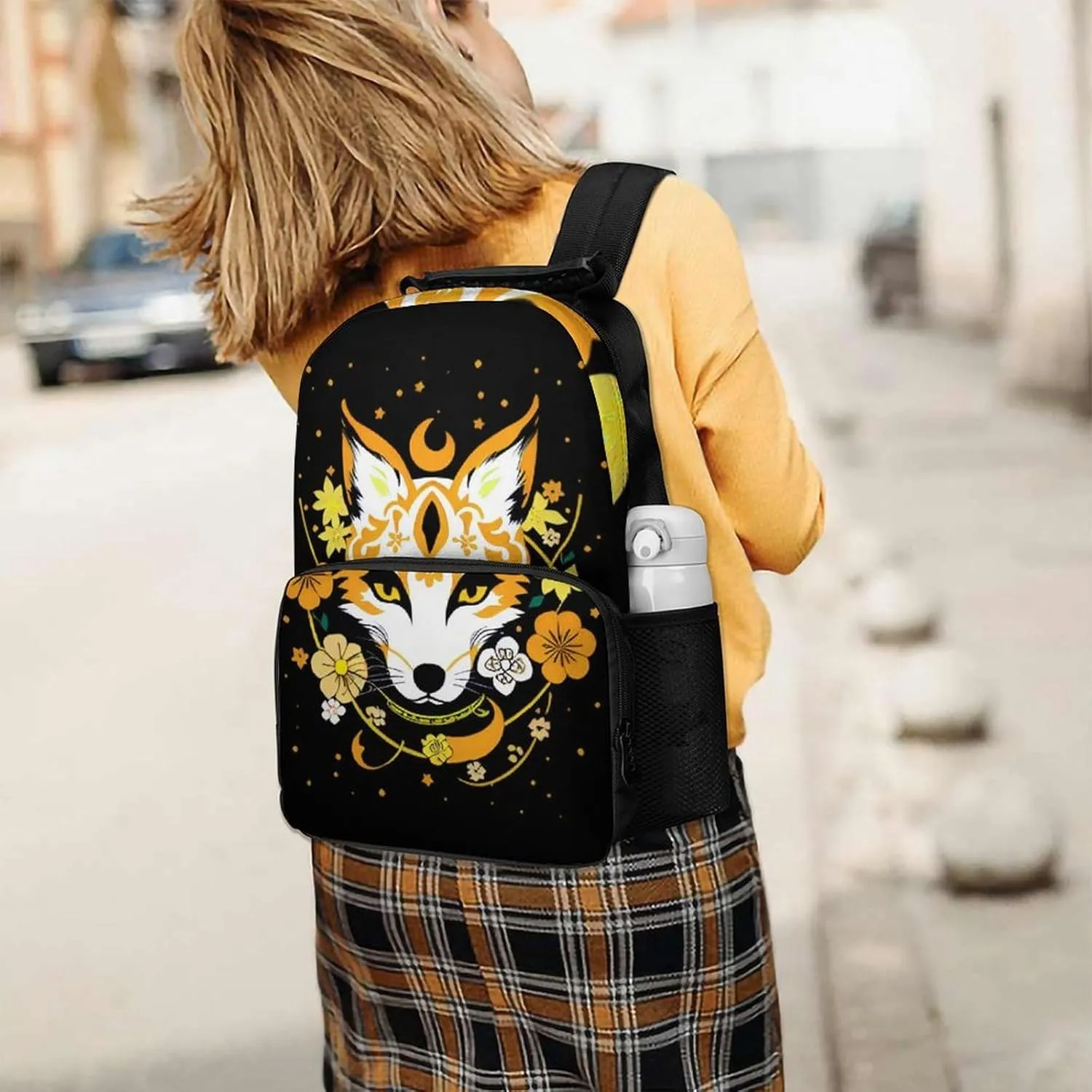 Lightweight Daypack for Camping Business Walking Cycling - Large Capacity Anti-Theft Multipurpose Bookbag, Japanese Kitsune Fox Magical Flowers Art Gym Outdoor Hiking Backpack