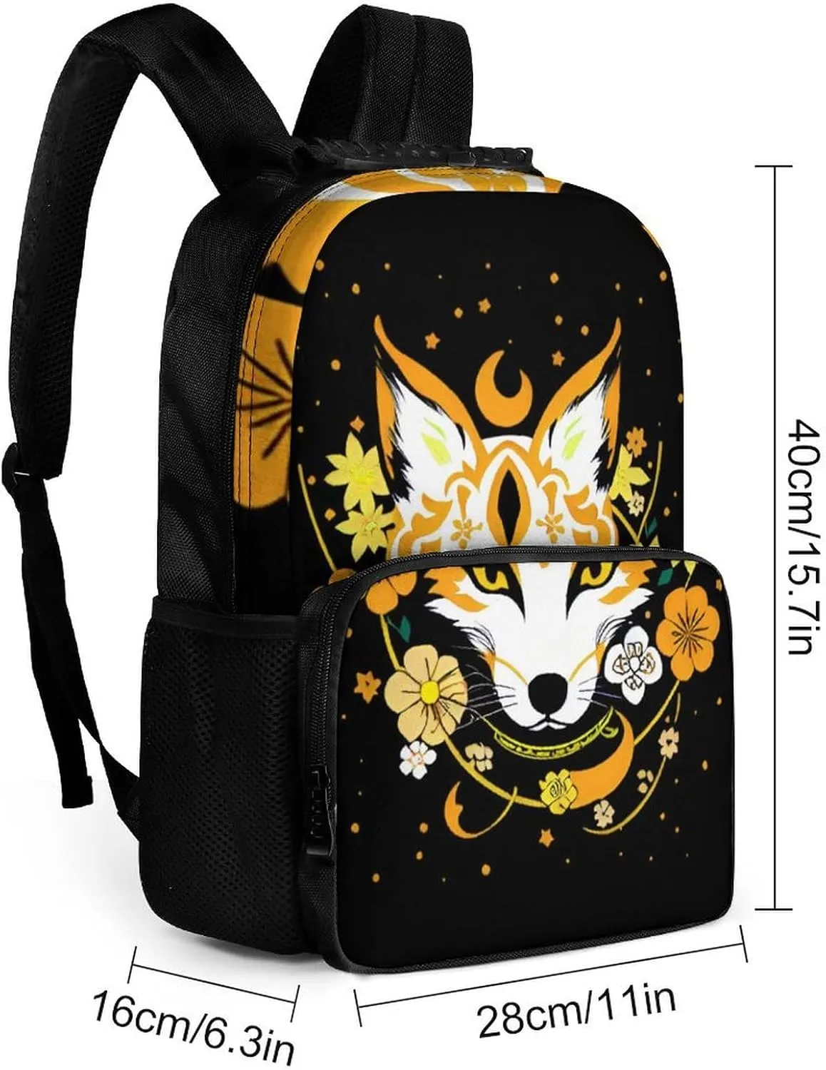 Lightweight Daypack for Camping Business Walking Cycling - Large Capacity Anti-Theft Multipurpose Bookbag, Japanese Kitsune Fox Magical Flowers Art Gym Outdoor Hiking Backpack