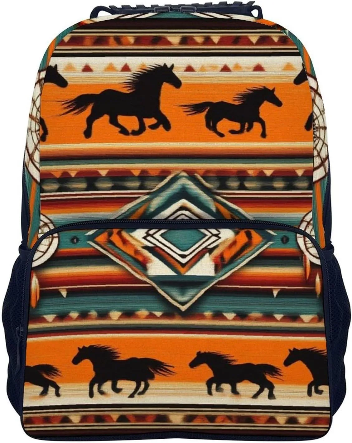 Lightweight Daypack for Camping Business Walking Cycling - Large Capacity Anti-Theft Multipurpose Bookbag, Southwest Native American Ethnic Horse Dreamcatcher Art Gym Outdoor Hiking Backpack