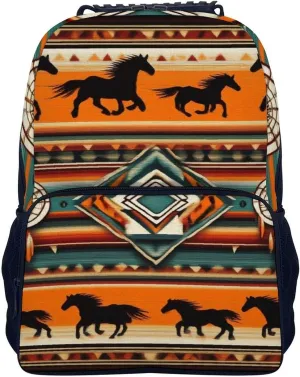 Lightweight Daypack for Camping Business Walking Cycling - Large Capacity Anti-Theft Multipurpose Bookbag, Southwest Native American Ethnic Horse Dreamcatcher Art Gym Outdoor Hiking Backpack