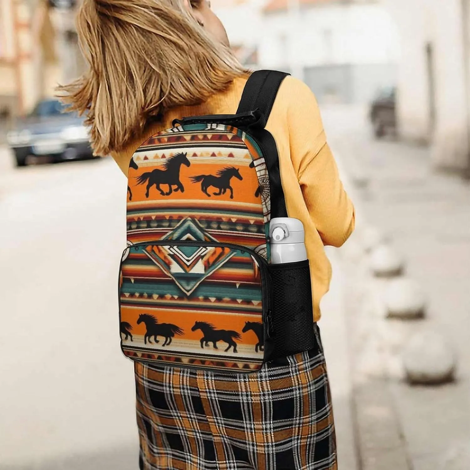 Lightweight Daypack for Camping Business Walking Cycling - Large Capacity Anti-Theft Multipurpose Bookbag, Southwest Native American Ethnic Horse Dreamcatcher Art Gym Outdoor Hiking Backpack