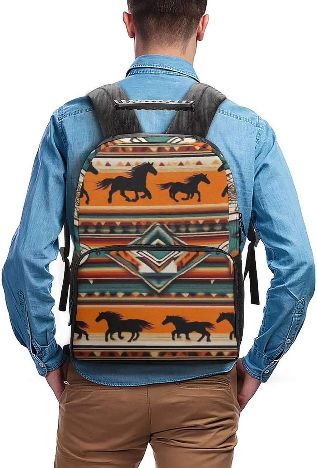 Lightweight Daypack for Camping Business Walking Cycling - Large Capacity Anti-Theft Multipurpose Bookbag, Southwest Native American Ethnic Horse Dreamcatcher Art Gym Outdoor Hiking Backpack