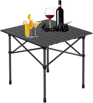 Lightweight Folding Camping Table, Portable Aluminum Table with Carry Bag, Perfect for Camping, Backpacking, Beach, and Outdoor Parties Black 50×53×50cm/19.7×20.9×19.7in