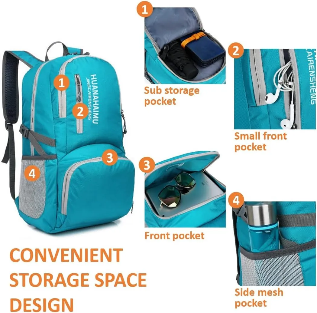 Lightweight Packable Foldable Small Portable 40L Backpack, Travel Trip Camping Hiking Outdoor Sports Backpack City Walking Daypack (Light blue)