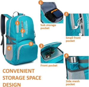 Lightweight Packable Foldable Small Portable 40L Backpack, Travel Trip Camping Hiking Outdoor Sports Backpack City Walking Daypack (Light blue)