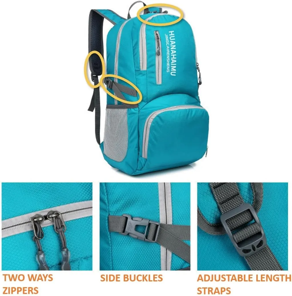 Lightweight Packable Foldable Small Portable 40L Backpack, Travel Trip Camping Hiking Outdoor Sports Backpack City Walking Daypack (Light blue)
