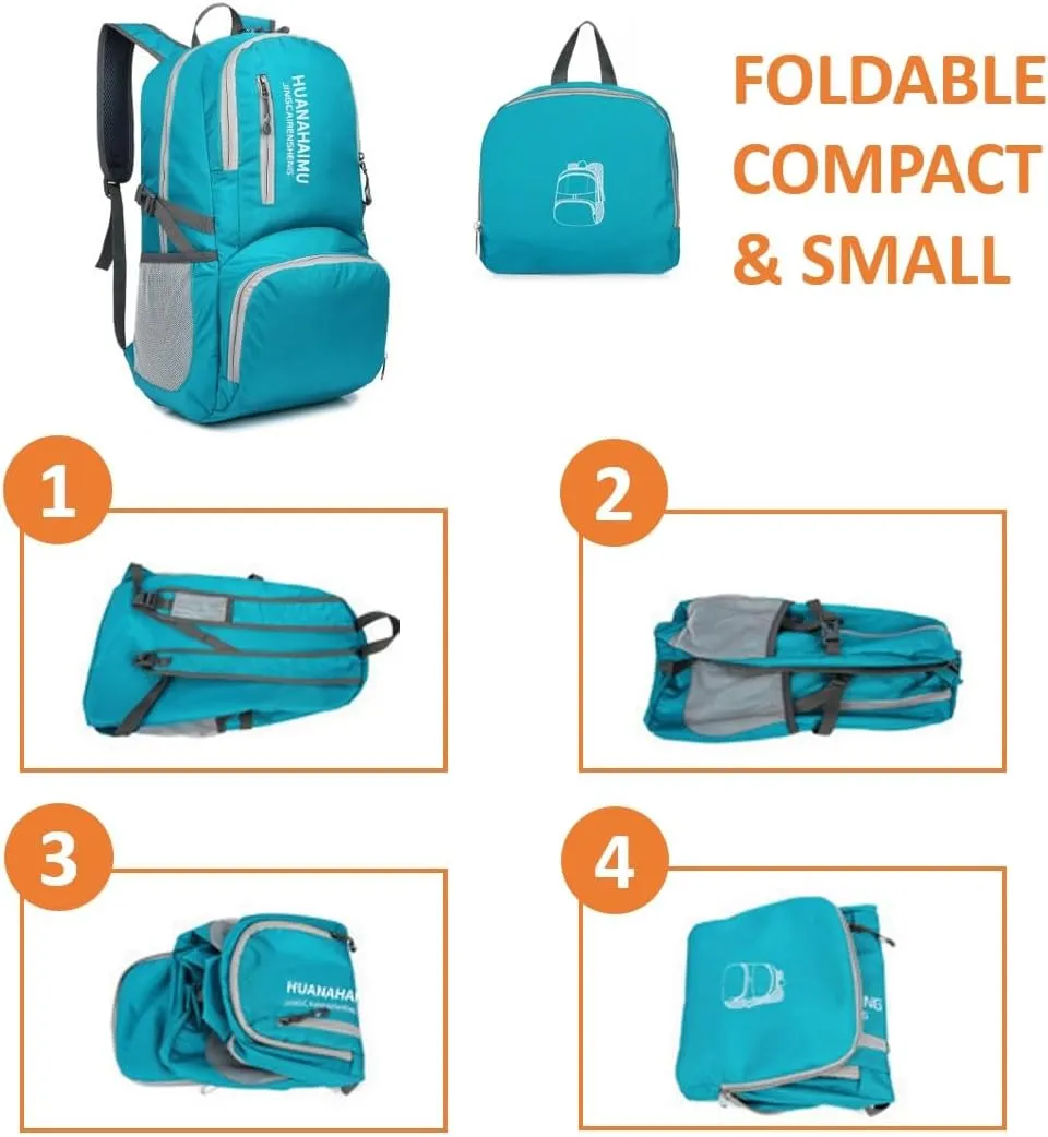 Lightweight Packable Foldable Small Portable 40L Backpack, Travel Trip Camping Hiking Outdoor Sports Backpack City Walking Daypack (Light blue)