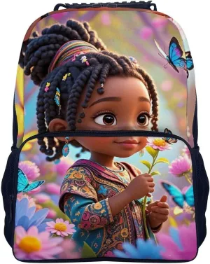 Lightweight Rucksack for Sports Travel Running - Big Capacity Multipurpose Anti-Theft Bookbag, Colorful Afro American Black Woman With Butterflies Art Travel and Sport Backpack Rucksack