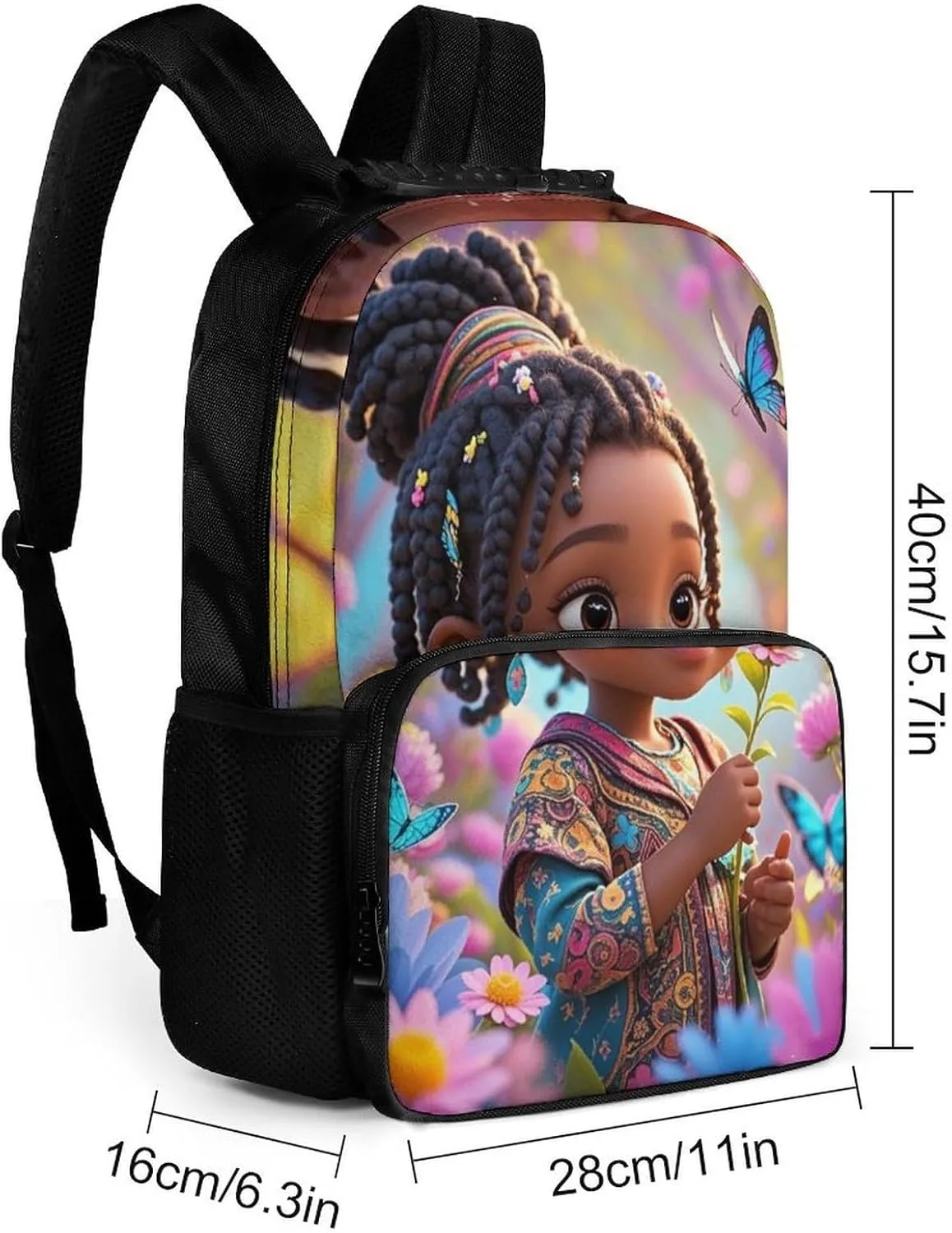 Lightweight Rucksack for Sports Travel Running - Big Capacity Multipurpose Anti-Theft Bookbag, Colorful Afro American Black Woman With Butterflies Art Travel and Sport Backpack Rucksack