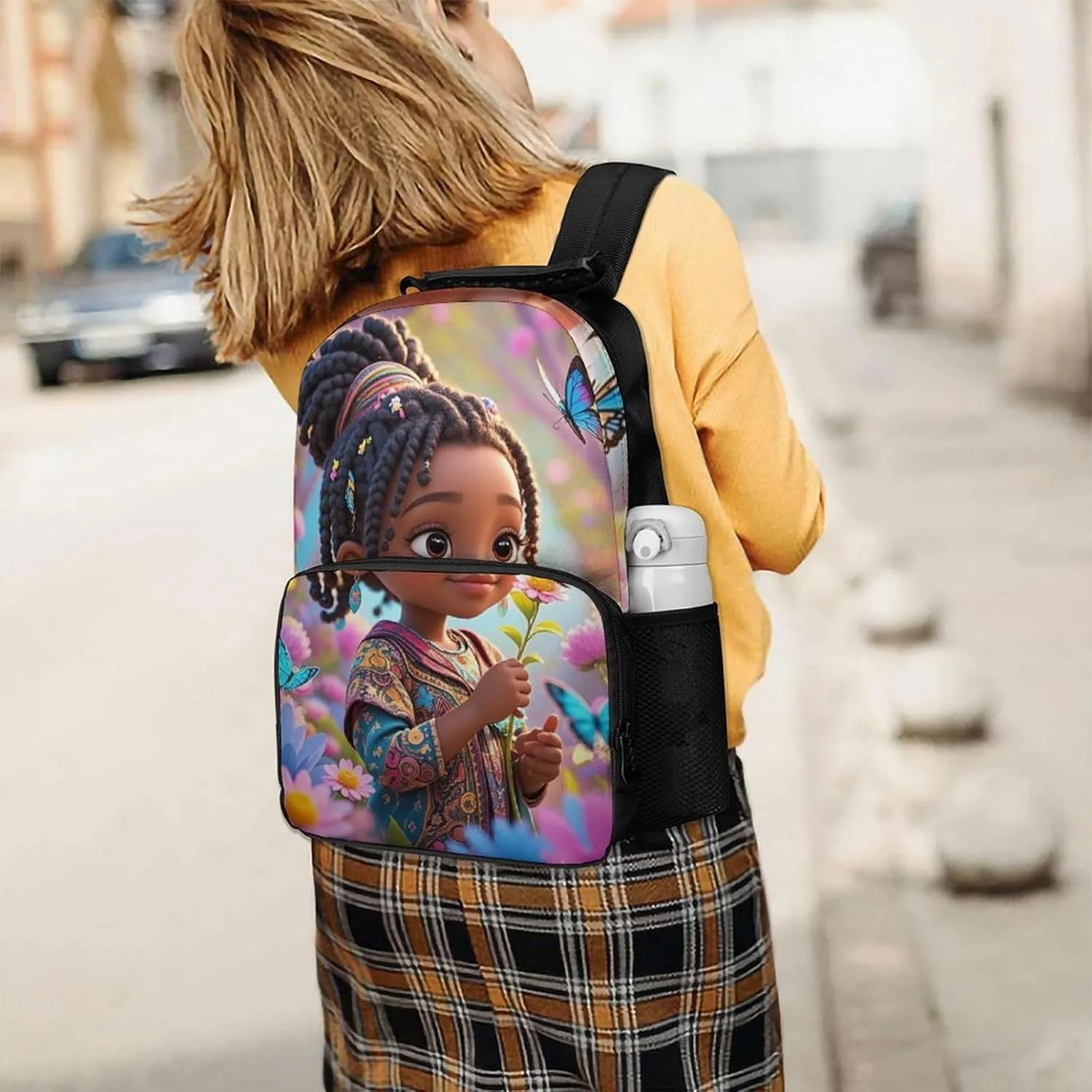 Lightweight Rucksack for Sports Travel Running - Big Capacity Multipurpose Anti-Theft Bookbag, Colorful Afro American Black Woman With Butterflies Art Travel and Sport Backpack Rucksack