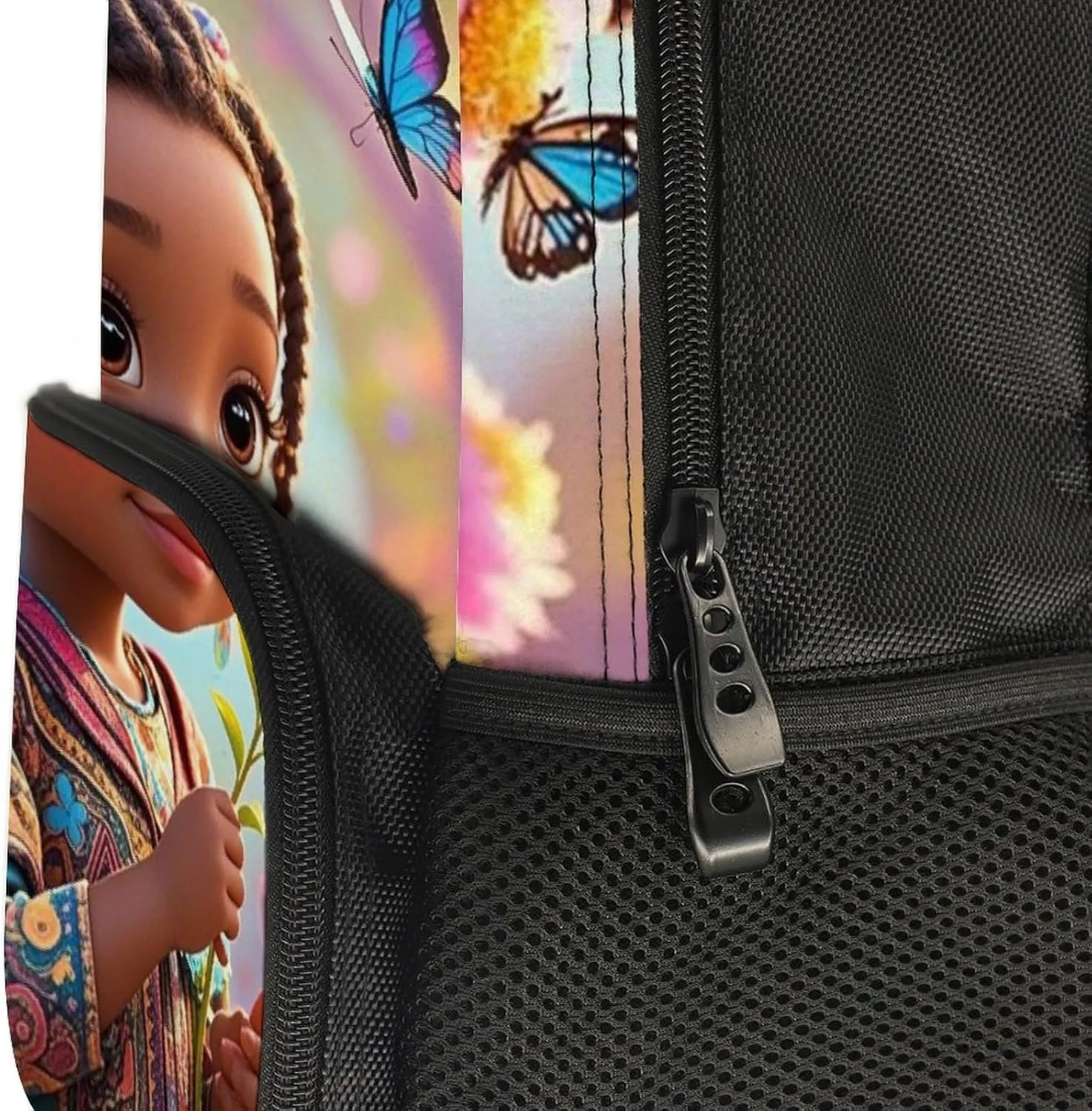 Lightweight Rucksack for Sports Travel Running - Big Capacity Multipurpose Anti-Theft Bookbag, Colorful Afro American Black Woman With Butterflies Art Travel and Sport Backpack Rucksack
