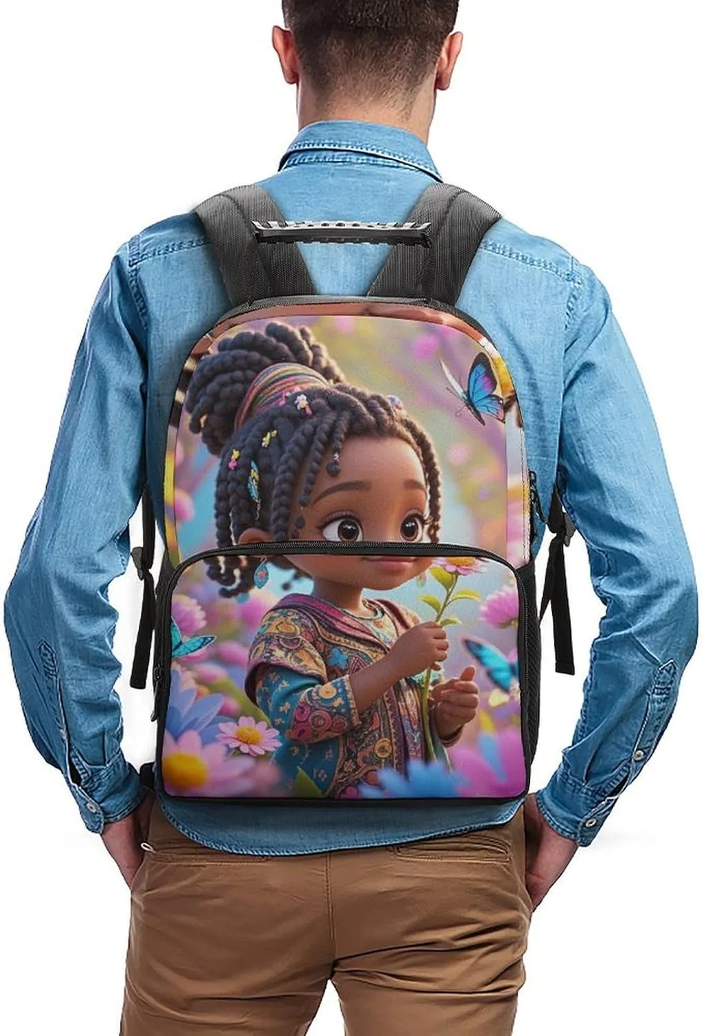 Lightweight Rucksack for Sports Travel Running - Big Capacity Multipurpose Anti-Theft Bookbag, Colorful Afro American Black Woman With Butterflies Art Travel and Sport Backpack Rucksack
