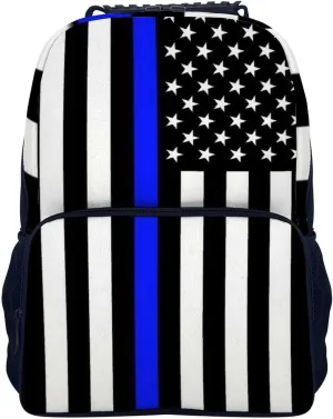 Lightweight Rucksacks for Camping Picnic Walking Cycling - Large Capacity Multipurpose Anti-Theft Carry On Bag, American Thin Blue Line Flag Police Pattern Black Travel Hiking & Camping Rucksack