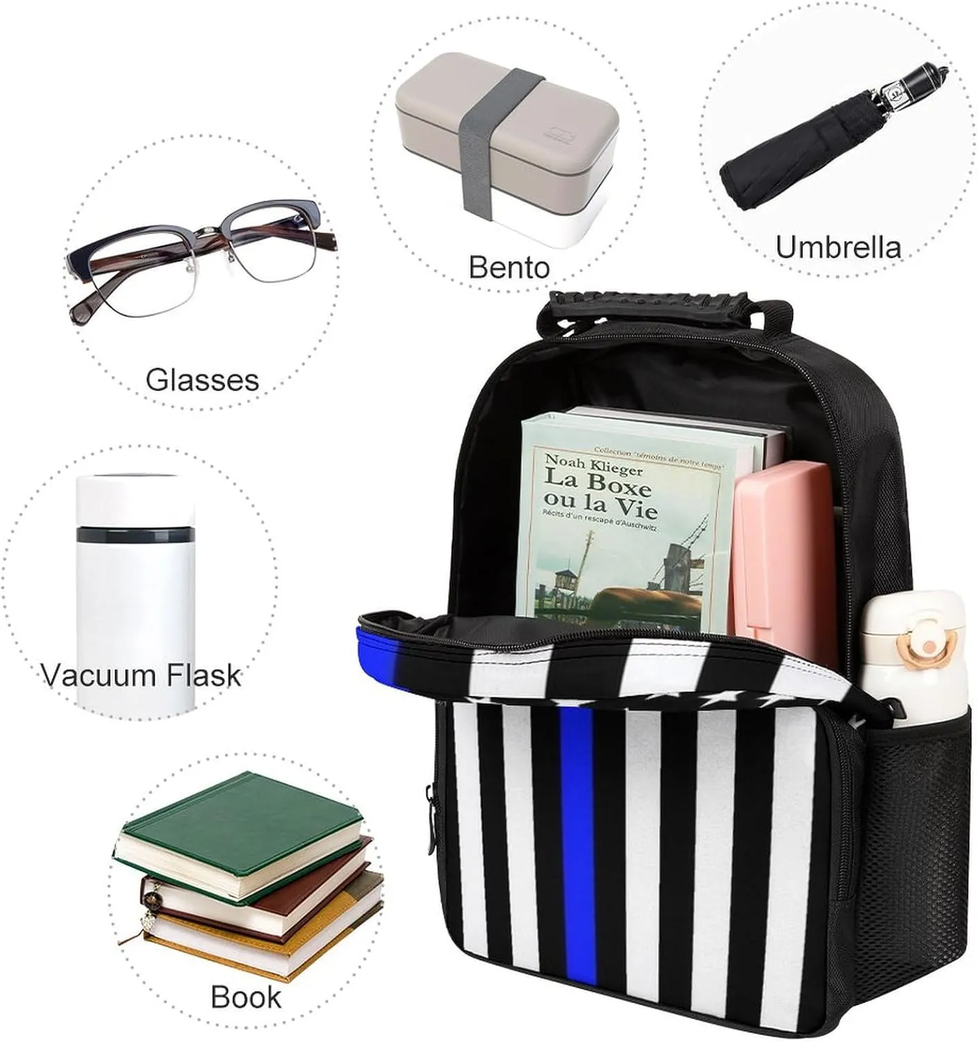 Lightweight Rucksacks for Camping Picnic Walking Cycling - Large Capacity Multipurpose Anti-Theft Carry On Bag, American Thin Blue Line Flag Police Pattern Black Travel Hiking & Camping Rucksack
