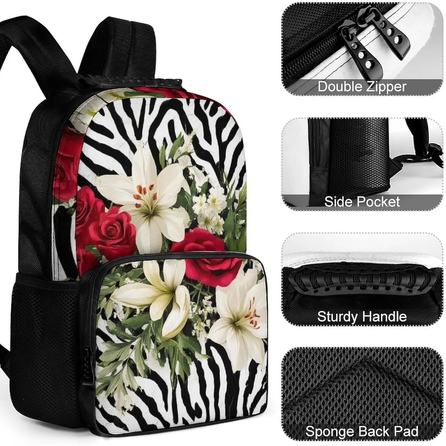 Lightweight Rucksacks for Climbing Outdoors Walking Cycling - Large Capacity Anti-Theft Multipurpose Carry On Bag, Cheetah Leopard Zebra Print Floral Black And White Camping Outdoor Backpack