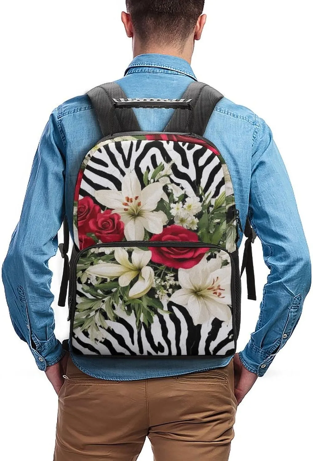 Lightweight Rucksacks for Climbing Outdoors Walking Cycling - Large Capacity Anti-Theft Multipurpose Carry On Bag, Cheetah Leopard Zebra Print Floral Black And White Camping Outdoor Backpack