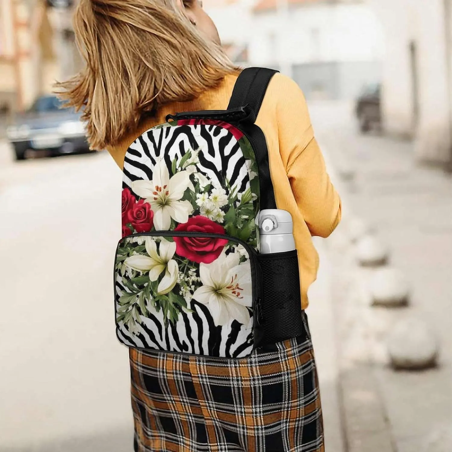 Lightweight Rucksacks for Climbing Outdoors Walking Cycling - Large Capacity Anti-Theft Multipurpose Carry On Bag, Cheetah Leopard Zebra Print Floral Black And White Camping Outdoor Backpack