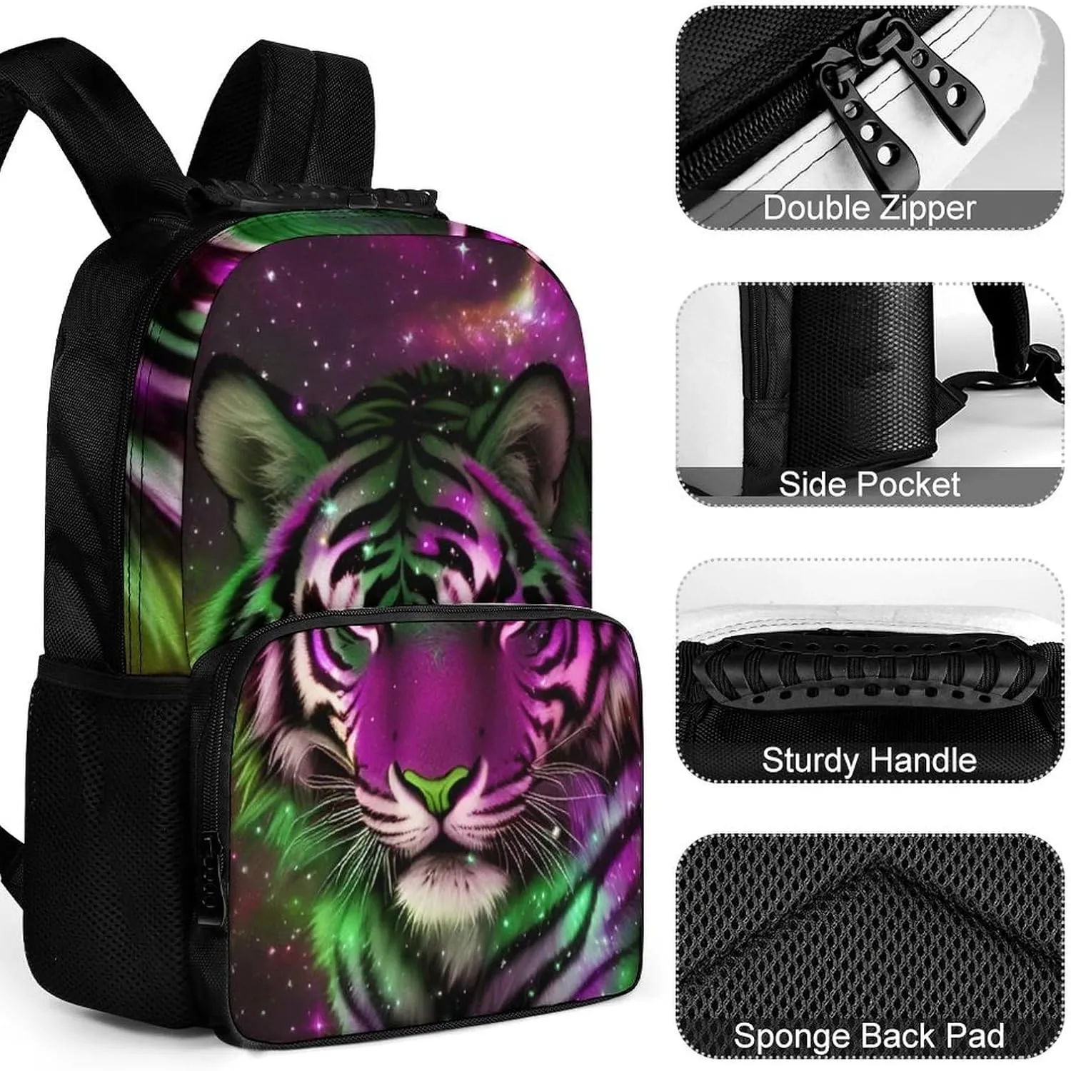 Lightweight Rucksacks for Climbing Outdoors Walking Cycling - Large Capacity Anti-Theft Multipurpose Carry On Bag, Mystic Fantasy Galaxy Sky Fantasy Wild Animals Tiger Art Camping Outdoor Backpack