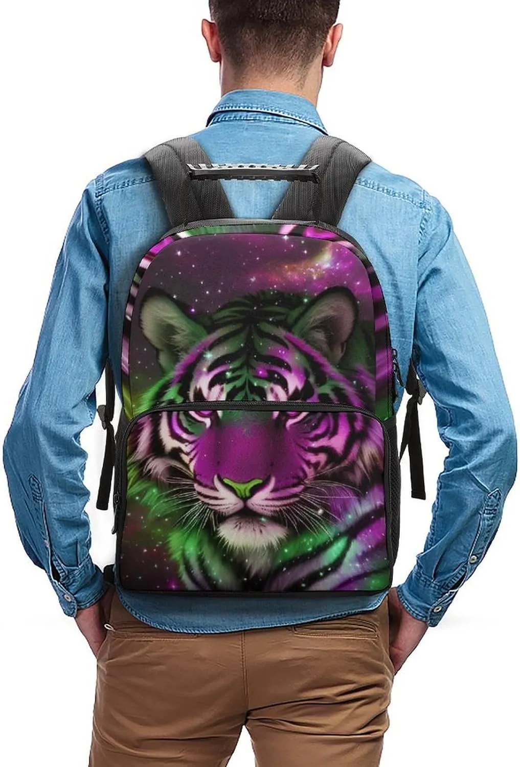 Lightweight Rucksacks for Climbing Outdoors Walking Cycling - Large Capacity Anti-Theft Multipurpose Carry On Bag, Mystic Fantasy Galaxy Sky Fantasy Wild Animals Tiger Art Camping Outdoor Backpack